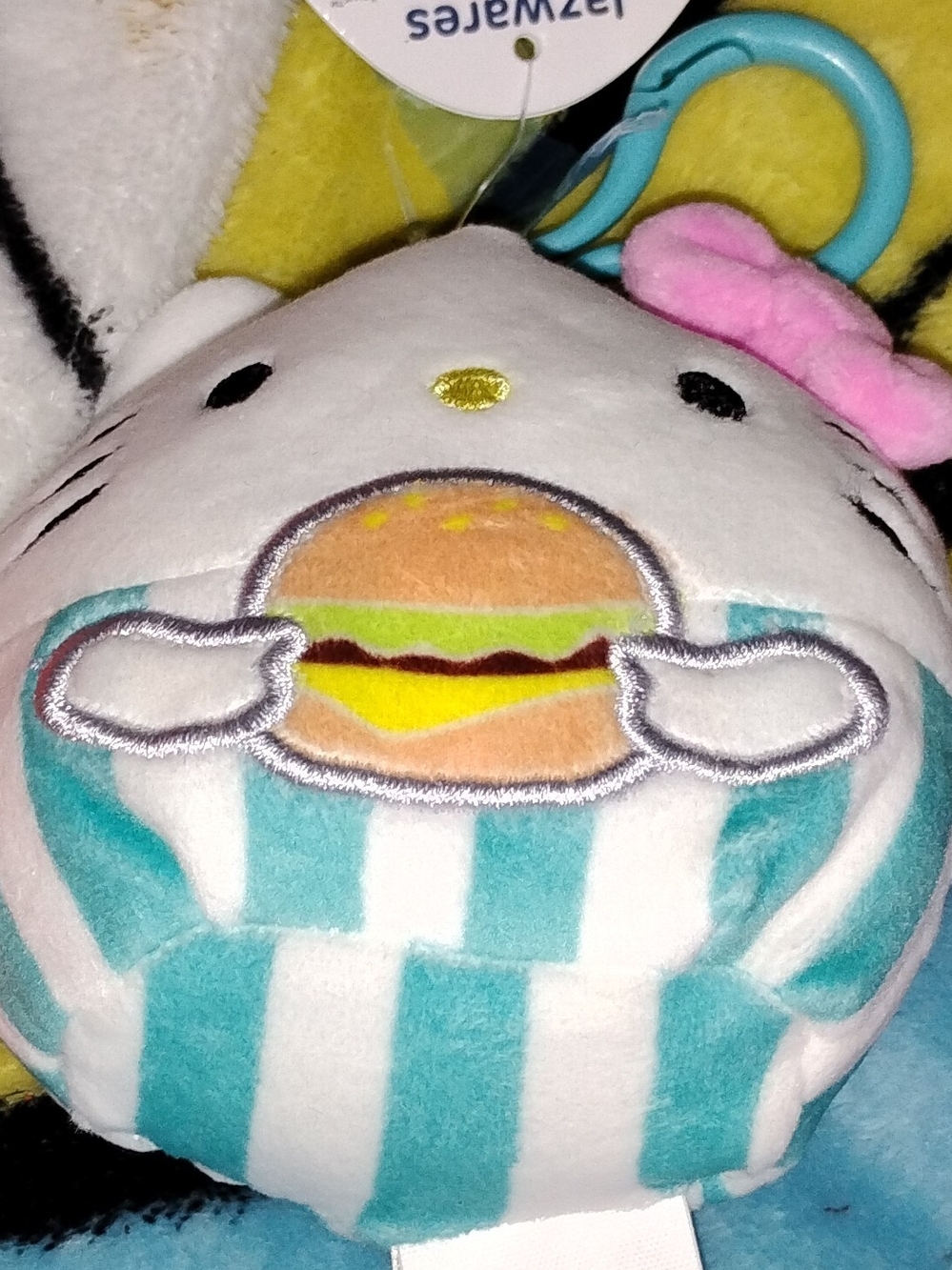 Hello Kitty Plush Burger Keychain - White & Teal